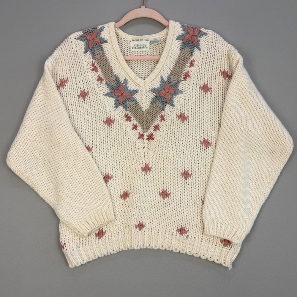 Vintage Hand Knit Cottagecore Sweater Granny 80's 90's Cabin Coquette Large